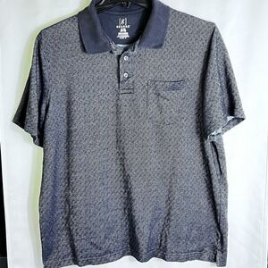 George Men's Polo Shirt XL Navy Geometric Print Short Sleeve Cotton Blend Pocket